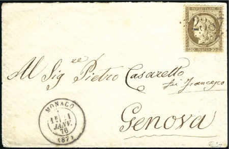 Stamp of Colonies françaises » Monaco 1876 Lettre pour l'Italie avec Yv. 56 en paire obl