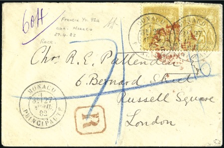 Stamp of Colonies françaises » Monaco 1882 Lettre recommandé avec Sage 25c bistre sur ja