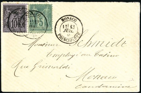 Stamp of Colonies françaises » Monaco 1884 Lettre en port local avec 10c +5c Sage obl. c