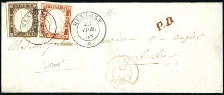 Stamp of Colonies françaises » Monaco 1858 Lettre avec Sardaigne 10c+ 40c, filets intact