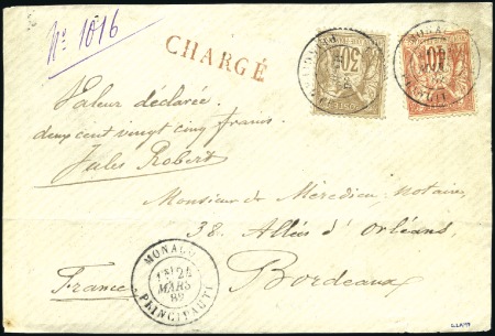 Stamp of Colonies françaises » Monaco 1882 Sage 40c +30c obl. Monaco sur devant de CHARG