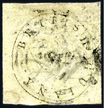 Stamp of British Guiana 1850-51 Cottonreel 4 cents black on pale yellow, t