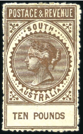 Stamp of Australia » South Australia 1886 High values £10 bronze, well centred mint wit