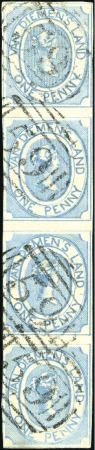 Stamp of Australia » Tasmania 1853-54 Courier 1d pale blue, complete vertical ro