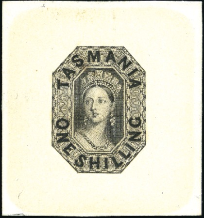Stamp of Australia » Tasmania 1858 Chalon 1s die proof in black on India, cut oc