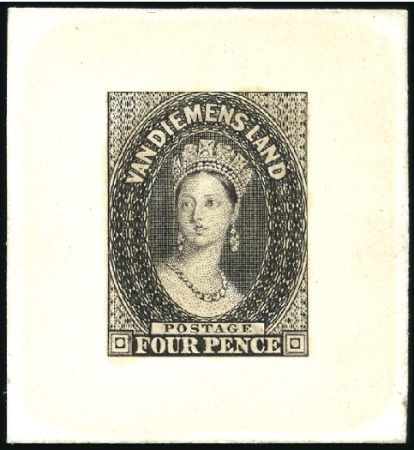 Stamp of Australia » Tasmania 1855 Chalon 4d die proof in black on India, affixe