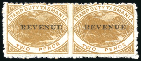 Stamp of Australia » Tasmania 1900 REVENUE 2d chesnut pair showing variety imper