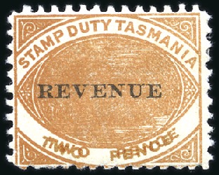 Stamp of Australia » Tasmania 1900 REVENUE 2d chestnut with spectacular TWO PENC
