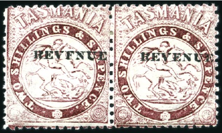 Stamp of Australia » Tasmania 1900 REVENUE 2s6d lake pair with one showing "REVF