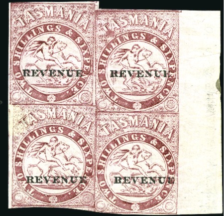 Stamp of Australia » Tasmania 1900 REVENUE 2s6d lake imperforate variety in marg