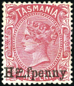 Stamp of Australia » Tasmania 1889 Halfpenny on 1d with variety "al" printed sid