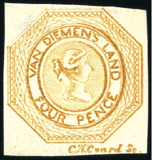 Stamp of Australia » Tasmania 1854 Courier 4d plate II, yellowish orange, positi