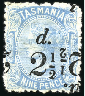 Stamp of Australia » Tasmania 1891 2 1/2d on 9d with variety surcharge double (o