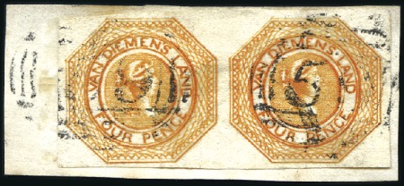 Stamp of Australia » Tasmania 1853-54 Courier 4d orange pl.2 pair, good to large