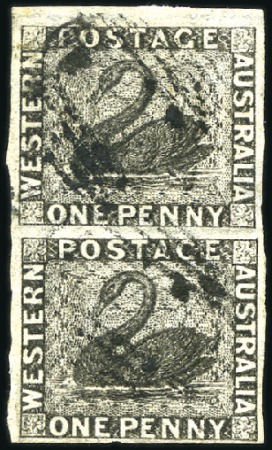 Stamp of Australia » Western Australia 1854 Swan 1d black vertical pair, with ample to ve