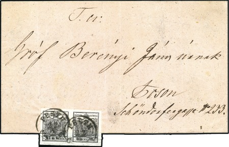 Stamp of Hungary 2Kr schwarz in waagrechtem Paar auf kompletter Dru
