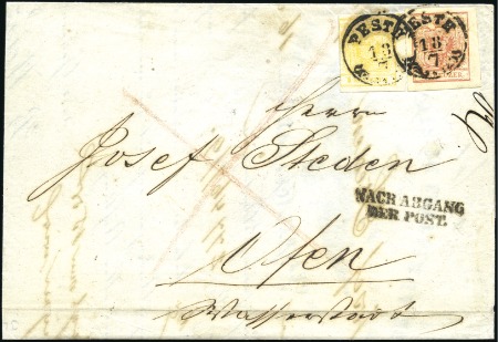 Stamp of Hungary 1Kr hellgoldgelb Maschinpapier + 3Kr rot Maschinpa