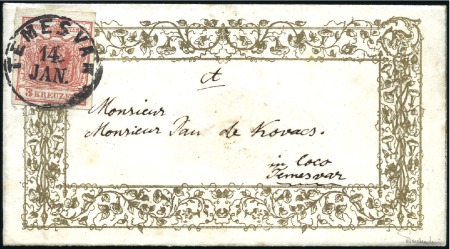 Stamp of Hungary ZIERBRIEF
3Kr rot Handpapier auf kleinformatigen 