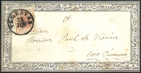 Stamp of Hungary 1850 3Kr Carmine-rose tied by central TEMESVÁR 23 