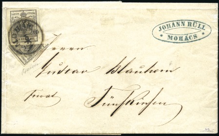 Stamp of Hungary 1850 2Kr Black BISECT together with normal tied by