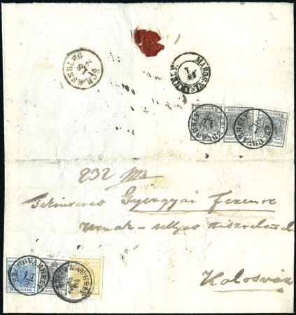 Stamp of Hungary 1850 9Kr Blue, 2Kr black (four incl. three are on 