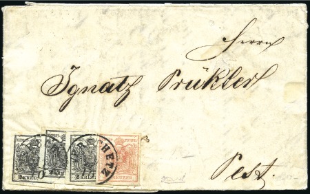 Stamp of Hungary 3Kr rosa + 2Kr schwarz (3) als Treppenfrankatur au