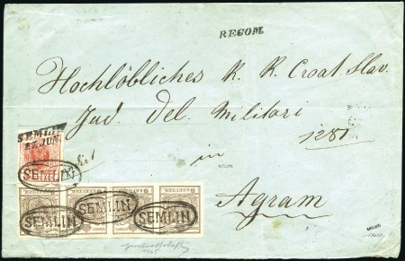 Stamp of Hungary 6Kr braun in waagrechten Viererstreifen + 3Kr rot 