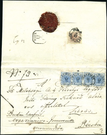 Stamp of Hungary 9Kr blau (4) vorderseitig + 6Kr braun rückseitig a