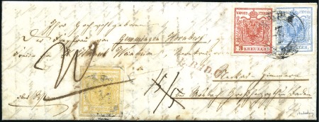 Stamp of Hungary POST NACH BADEN
9Kr+3Kr+1Kr (alle Handpapier) auf