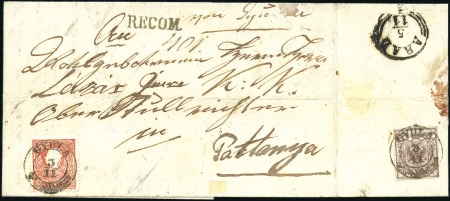 Stamp of Hungary AUSGABENMISCHFRANKATUR 1850 + 1858
5Kr rot Ausgab