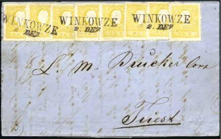 Stamp of Hungary 2kr dunkelgelb Type I (8) als Treppenfrankatur auf