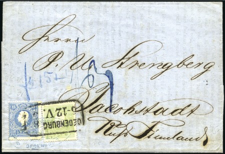 Stamp of Hungary DRUCKSACHE NACH RUSSLAND (FINLAND)
15Kr blau + 3K