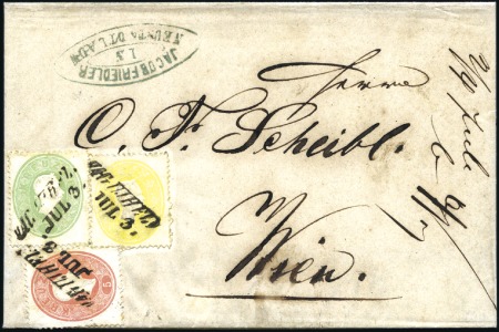 Stamp of Hungary 5Kr rot + 3Kr grün + 2Kr gelb als einfachschwere D