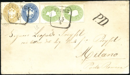 Stamp of Hungary 3-FARBEN 3-AUSGABENMISCHFRANKATUR AUF POST NACH IT