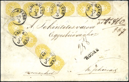 Stamp of Hungary 2Kr gelb (10 mit Fünferstreifen, Viererstreifen un