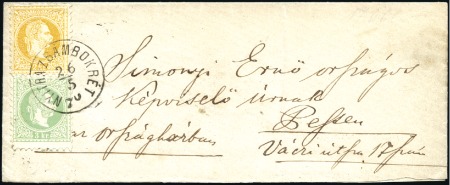 Stamp of Hungary 3Kr grün + 2Kr gelb auf einfachschwerem kleinforma