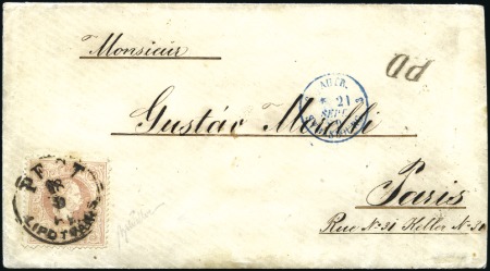 Stamp of Hungary POST NACH FRANKREICH mit 50 KREUZER - DESTINATION 