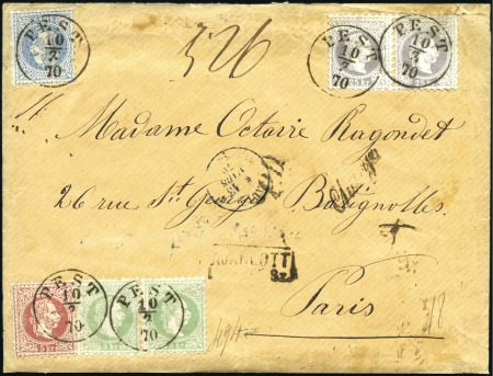 Stamp of Hungary POST NACH FRANKREICH - VIERFARBENFRANKATUR - FRANC