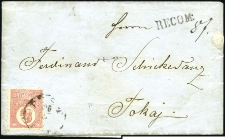 Stamp of Hungary 5Kr rosa Steindruck vorderseitig + 3-Farben 1867 2