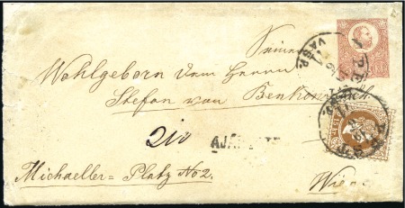 Stamp of Hungary 5Kr rot Ganzsachenkuvert in Ausgabenmischfrankatur
