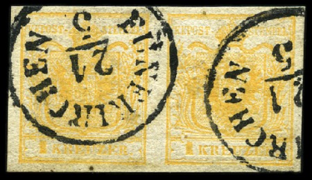 Stamp of Hungary CANCELLATIONS1Kr Orange horizontal pair with t