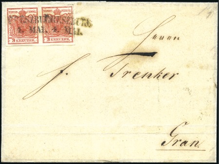 Stamp of Hungary 3Kr rot Handpapier Ty Ib, stark geripptes Papier i