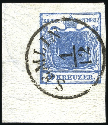 Stamp of Hungary 9Kr dunkelblau Handpapier Type IIb als linkes unte