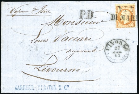 Stamp of France 1862 40c Empire dent. obl. grande cachet VIA DI MA
