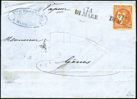 Stamp of France 1870 40c Bordeaux obl. VIA DI MARE sur lettre de M
