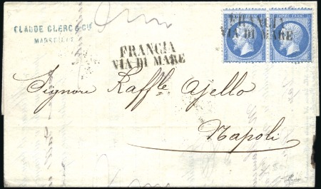 Stamp of France 20c Empire dent. en paire obl. FRANCIA VIA DI MARE