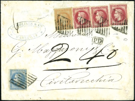 Stamp of France 20c +40c +80c (x3) Lauré obl. grille de Civita Vec