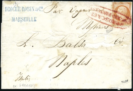 Stamp of France 1862 40c Empire dent. (déf.) obl. PIROSCAFI POSTAL