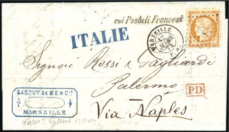 Stamp of France 1870 40c Siège obl. Ancre sur lettre de Marseille 
