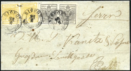 Stamp of Hungary 2Kr grauschwarz Handpapier Type Ia + 1Kr orange Ha